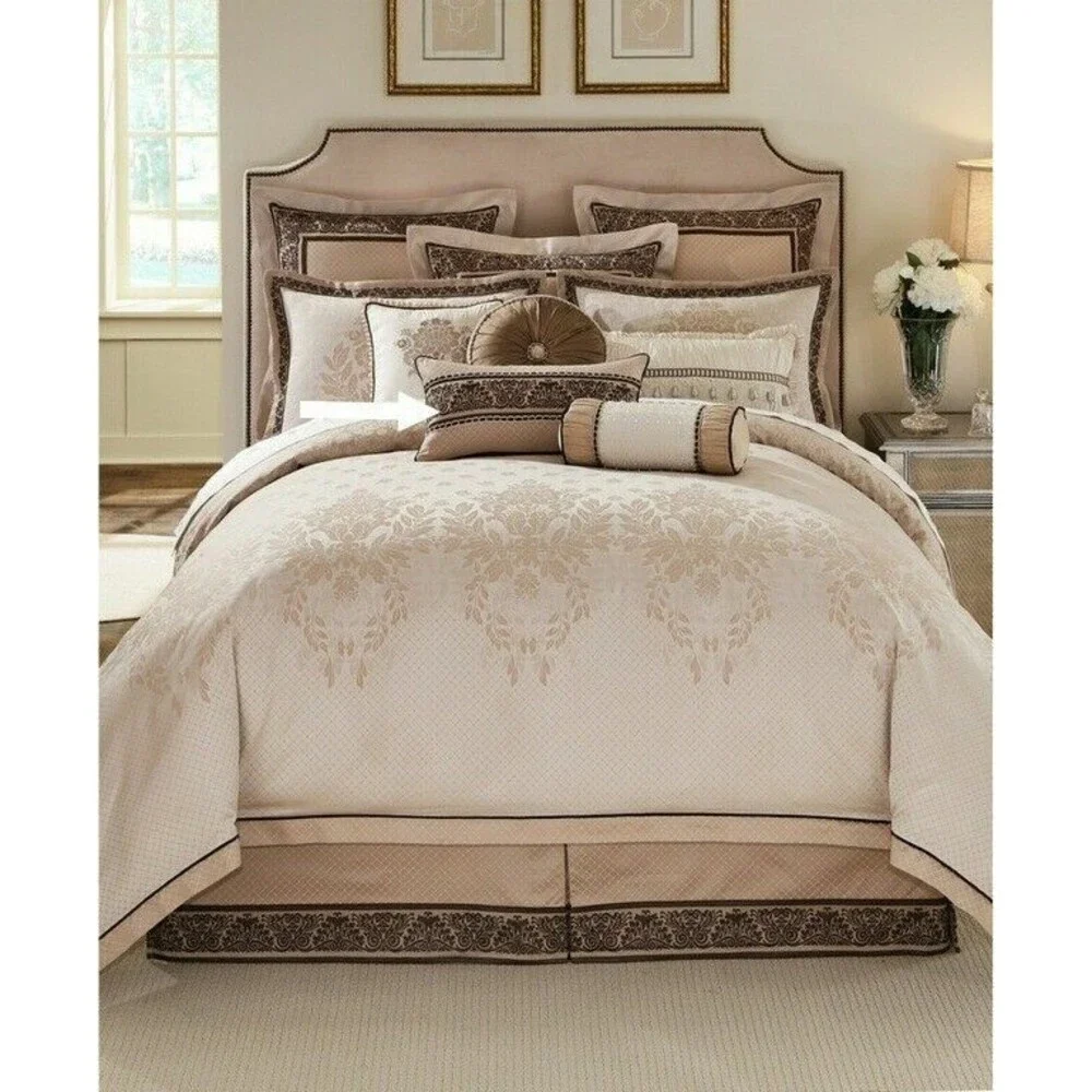 Waterford Luxury Throw Pillow Astor Jacquard Beige Taupe Boudoir Decor 20x12